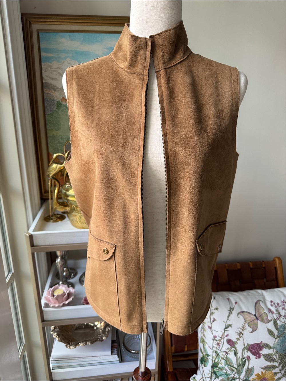 Lauren Ralph Lauren Tan Suede Sleeveless Zip Vest made in USA 🇺🇸